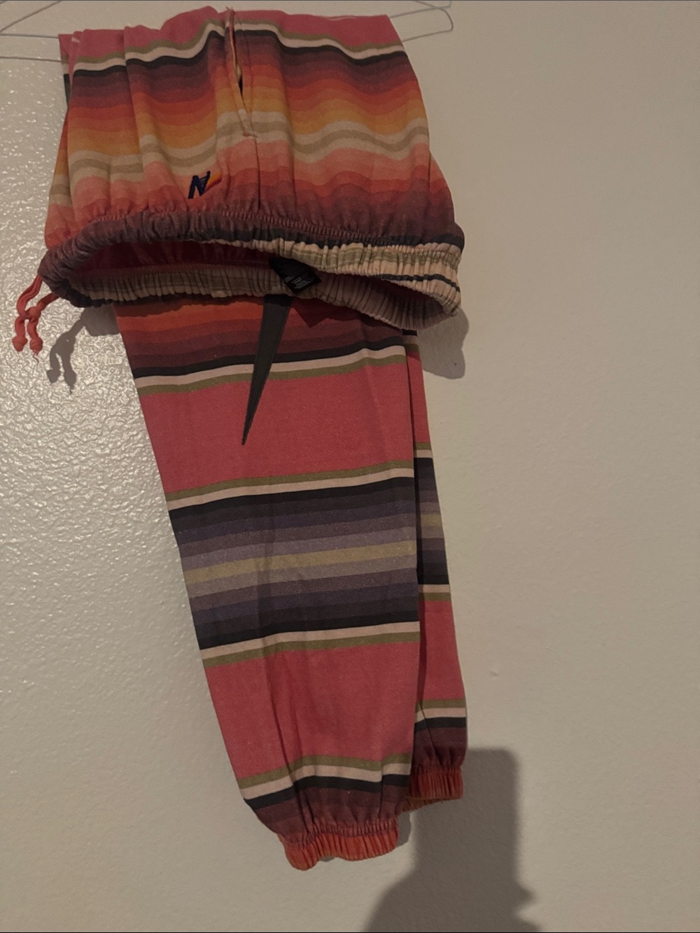 XL Aviator Nation Coral Multi-Stripe Jogger Pants Blanket Pattern